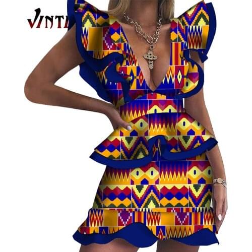 Summer Short Sexy Africa Women Dress African Traditional Pattern Printed Dresses Front Zipper Plus Size Party Dresses WY6326