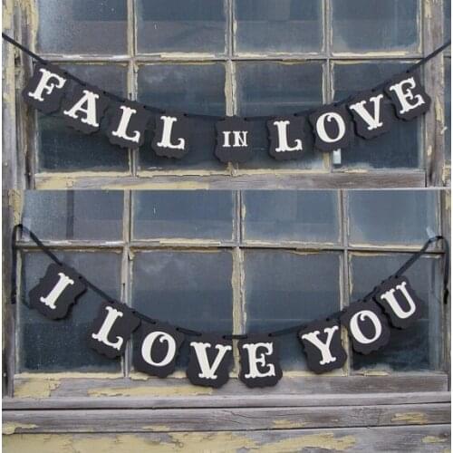 1 Set FALL IN LOVE +1 Set I LOVE YOU Wedding Banner Rustic Wedding Decoration Flag Garland Wedding Sign Party Decorations