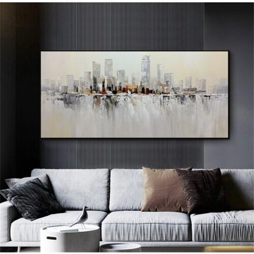100%Hand painted future city street landscape oil painting canvas modern abstract wall art waterfall picture for home decoration