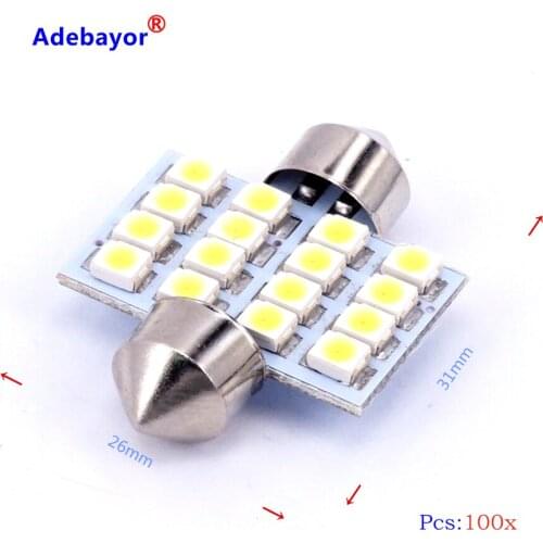 100 X 31mm 1210 16 LED SMD Festoon Dome Light lamp Car reading Bulbs light door led bulb reading White blue car accessories