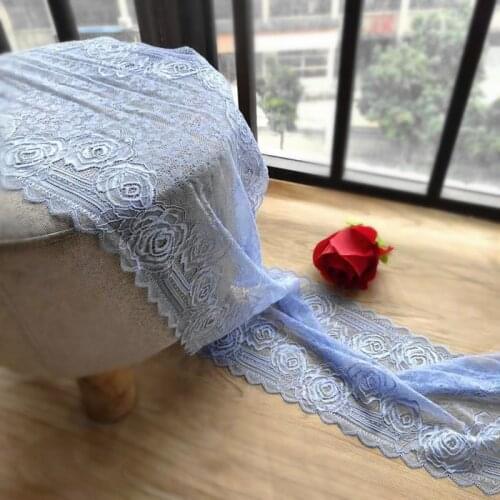 2M/lot 23cm wide light blue lace trim rose flower embroidered decorative lace textile accessories X265