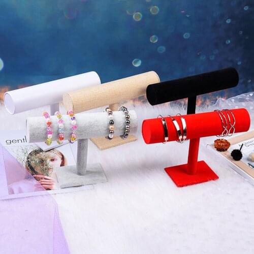 2018 New Velvet Bracelets Chains Watch Display Stands T-Bar Rack Jewelry Wooden Holder Jewelry Organizer Hard Display Stand