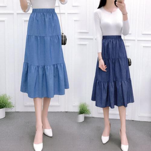 2020 New Summer Women Slim Denim A-Line Pleated Cake Skirt Female Fashion Tide Streetwear Jupe Femme Saias Skirt Faldas Z27