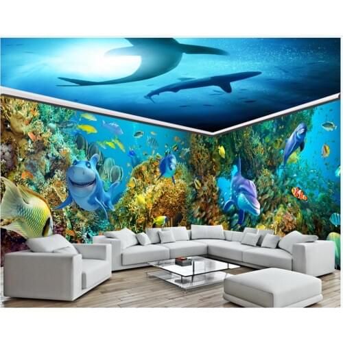Custom mural 3d photo wallpaper Underwater World Aquarium Dolphin Seaweed full house wall decor room wallpaper for wall 3 d