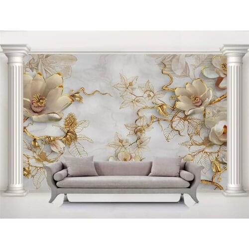 Beibehang Custom Any Size 3D Wall Murals Wallpaper Embossed magnolia flower 3d marble wall 3d wallpaper flower papel de parede