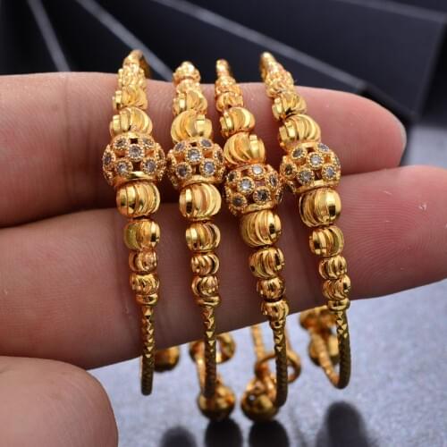 24K 4pcs Ethnic Bead 4pcs/lot Dubai Gold Color Baby Bangles &bracelets Birthday Jewelry Best Gift for Girls Kids
