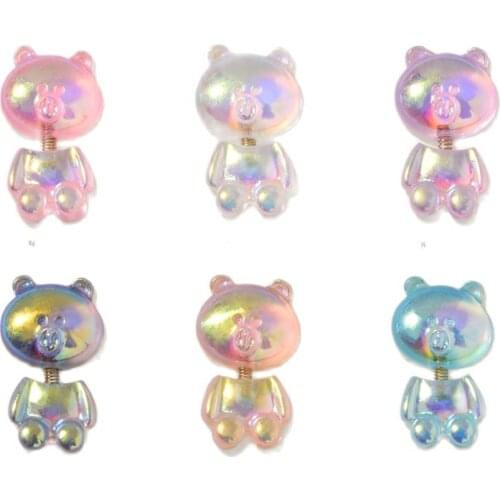 5Pcs/16MM urora Color Swinging Bear Nail Art Decorations 3D Lovely Cartoon Bears Ornaments (AB Color ) Kawaii Nail Designs Bear