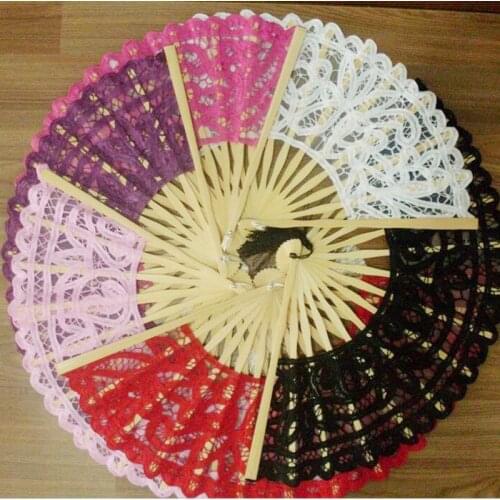 50pcs 27cm White Handmade Folding Vintage Embroidered Lace Hand Fan Wedding Bride Fan Women Gift Party Supplies ZA1193