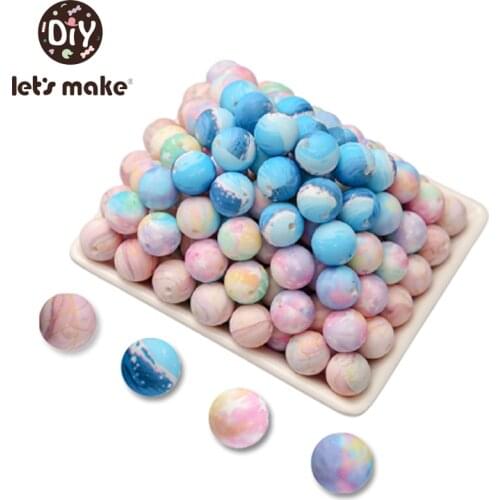 Lets Make 12mm/15mm 50pcs Planet Silicone Beads Natural DIY Necklace Accessory BPA-Free Chewable Stretchy Teething Bead Jewelry