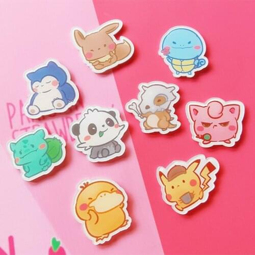 9 Pokemon Brooch Kawaii To Explode Pikachu Eevee Bulbasaur Snorlax Squirtle Jigglypuff Anime Collection Child Gift
