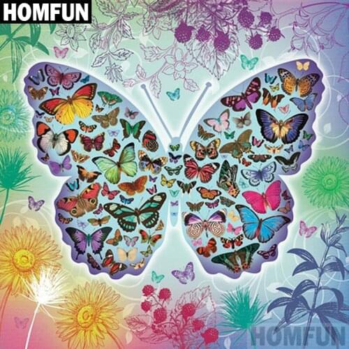 HOMFUN Full Square/Round Drill 5D DIY Diamond Painting "Butterfly flower" Embroidery Cross Stitch 5D Home Decor Gift A02562