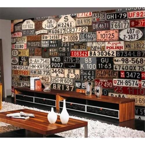 Beibehang Wallpaper custom living room bedroom photo 3D stereo Europe retro vintage license plate tooling mural background