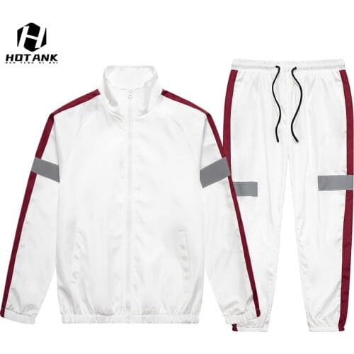 White Mens Sportswear Casual Zipper Tracksuit Men 2 Pieces Sets Jackets+Pants fashion Striped Joggers Sports Set Brand clothing