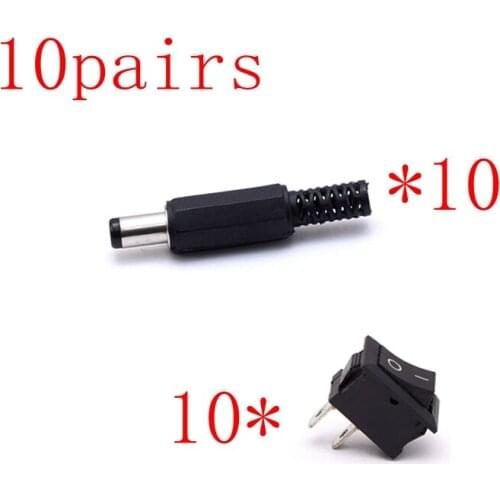 Free Shipping 10pairs 2.1x5.5mm DC Power Female Plug + Male Plug Connector Socket Adapter