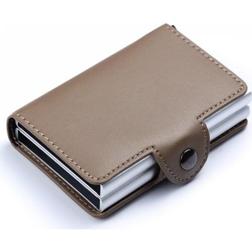 Men Rfid Smart Wallet Metal Case Aluminum Double Box Leather Anti-theft Credit Card Holders for Men Slim Protect Travel Wallet