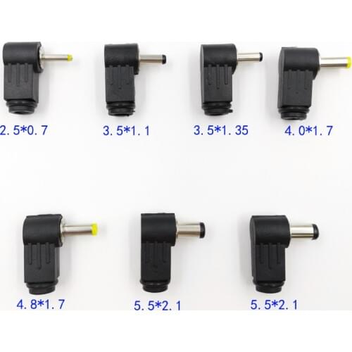 DC Power Male Plug Jack Adapter 90 Degree Male 5.5x2.1mm/5.5x2.5mm/4.8x1.7mm/4.0x1.7mm/3.5x1.3mm/2.5x0.7mm/2.0x0.6mm