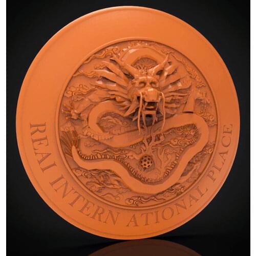 Round dragon 3D model relief decor for CNC router engrave Artcam Aspire type3 in STL format file