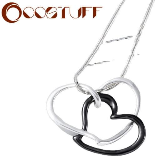 Double Silver Color Heart Long Chains Pendants Collar Suspension Necklace Statement 2021 Costume Jewelry for Women Accessories