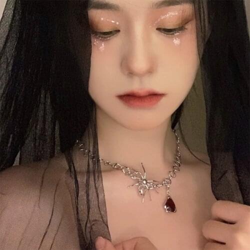 European and American red crystal pendant hip-hop exaggerated personality necklace fashion elegant temperament item pendant