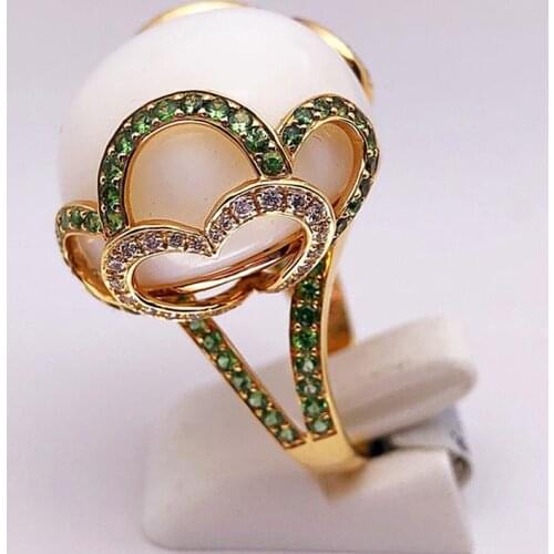 Boho Round Resin Rings For Women Gold Color Filled Opal Female Male Big Flower Stone Zircon Stacking Ring Jewelry O5M479