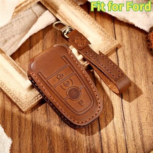 Leather Car Key Cover For Ford Fusion Mondeo Mustang Explorer Edge EcoSport For Lincoln Mondeo MKC MKZ MKX Key Case