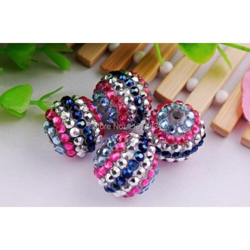 Kwoi vita 20mm 100pcs/lot light blue/blue/rose/navy color Chunky Resin Rhinestone Beads Ball for Kids Girls Jewelry Making