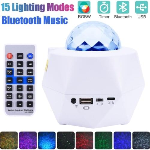 Bluetooth Laser Star Projector Lamp Music Player Water Wave LED Night Lights Timer Galaxy Projector Bedroom Decor Party LED Lamp