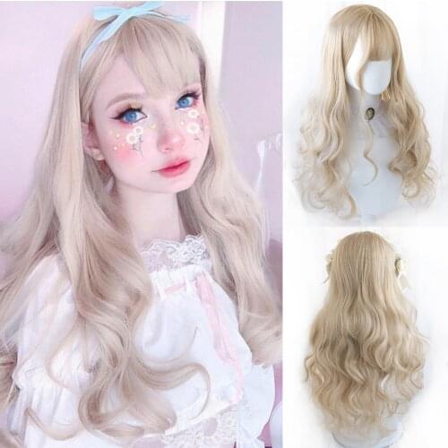 HOUYAN Fashion Red Hair Cosplay Wig for Girls Long Wavy Wig with Bang Heat Resistant Synthetic Hair Wigs