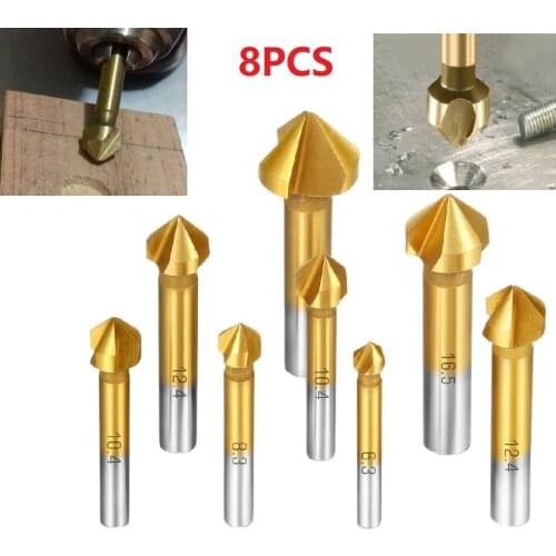8pcs HSS Countersink Drill Bit Set 90 Degree Titanium Chamfer Cutter Drill Bits Wood Chamfering Cutter Bit Set