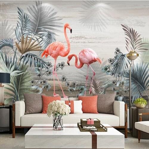 Custom 3D Photo Wallpaper Plant Leaves Flamingo Art Wall Painting Bedroom Living Room Sofa Wall Decoration Mural Papel De Parede