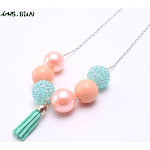 MHS.SUN Newest Girls Beads Necklace Fashion Child Tassel Pendants Chain Necklace Kids Toddler Chunky Bubblegum Necklace Jewelry