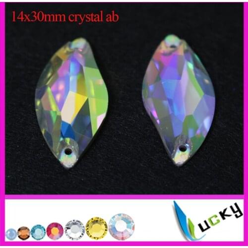 2015 new design Best Quality sew on crystal AB rhinestones!36pcs 14x30mm flat back S shape strass with two holes for sewing