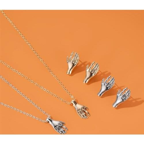 New Silver Color Punk Bling Hand Necklace for Men Women Gift Vintage Strange Palms Shape Pendants Party Jewelry
