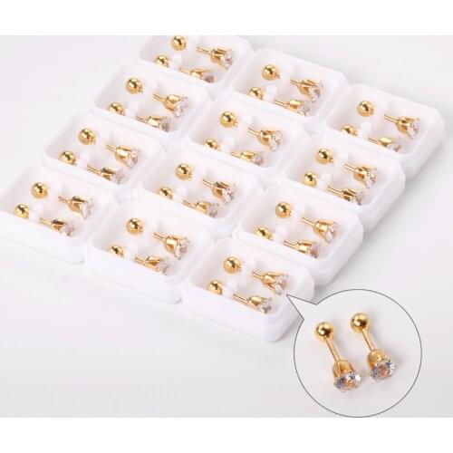 12 Pairs Spherical Cubic Zirconia Earrings Screw Stud Earrings Anti Allergy Gold Silver Color Party Jewelry Accessories