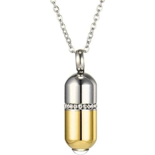Stainless Steel Gold Human Cremation Urn Pendant Necklace Ash Jewelry Urn Pill Necklaces Jewelry Gift For Him