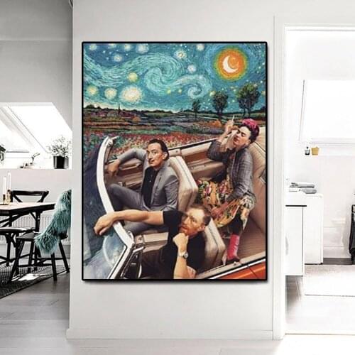 Modern Funny Character Art Starry Van Gogh Driving Prints Posters and Canvas Paintings Wall Art for Nordic Room Home Decoration