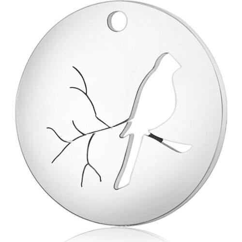 10pcs/lot 12mm Stainless Steel Branch Bird Pendant Bracelet Charms DIY Crafting Jewelry Making Handicraft Accessories Wholesale