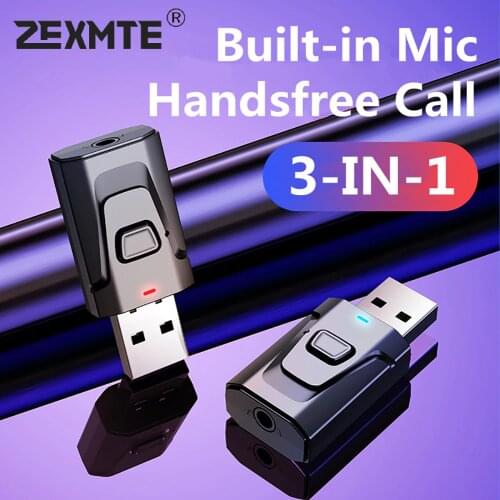 3 in 1 USB Bluetooth 5.0 Transmitter Receiver Mic EDR Adapter Dongle 3.5mm AUX for TV PC Headphones Home Stereo Car HIFI Audio