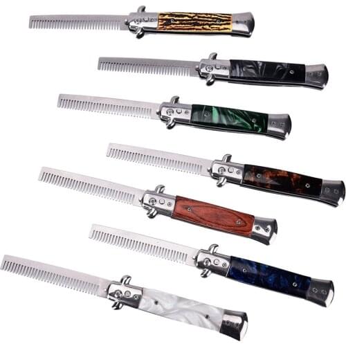 1pcs Automatic Stainless Steel Combs Foldable Knife Brushes Hair Trimmer Comb Brush Accessories butterfly Mens Pocket Knife Comb