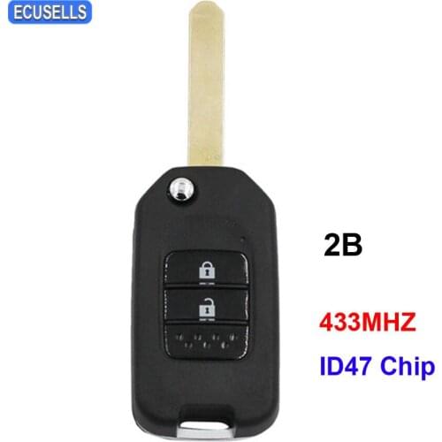 2 Buttons Folding Flip Remote Key 433MHz Smart Car Key Fob for Honda Fit XRV City Greiz with ID47 Electronic Chip Uncut Blade