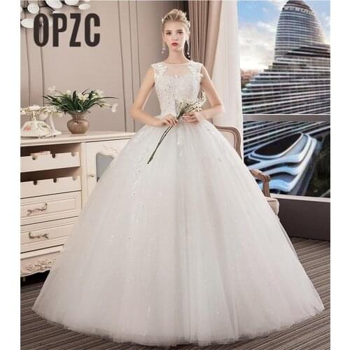 Vestidos De Noivas 2020 Wedding Dress White Delicate Flowers Embroidered Lace Appliques Sequins Ball Gown Plus Size Bridal Gowns