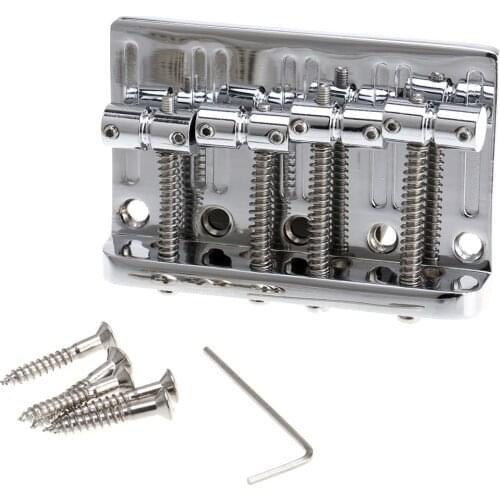 Musiclily Pro 57mm Heavy Duty 4-String Bass Bridge Vintage Brass Saddles for Precision/Jazz Bass, Chrome