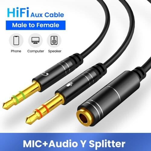 2in1 3.5mm Jack Stereo Audio 1 Female to 2 Male Aux cable Headphone Splitter Earphone Extension Cable For PC Notebook Laptop
