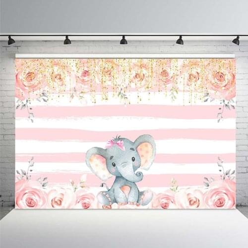 Elephant Vinyl Photography Backdrops Birthday Party Background Red Flower Backdrop Baby Shower Backgrounds for Photo Shoot