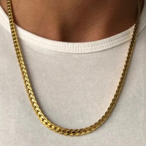 Vintage Punk Stainless Steel Necklace for Men Women Curb Cuban Link Chain Chokers Gold Color Collar Hombres Figaro Chain Jewelry