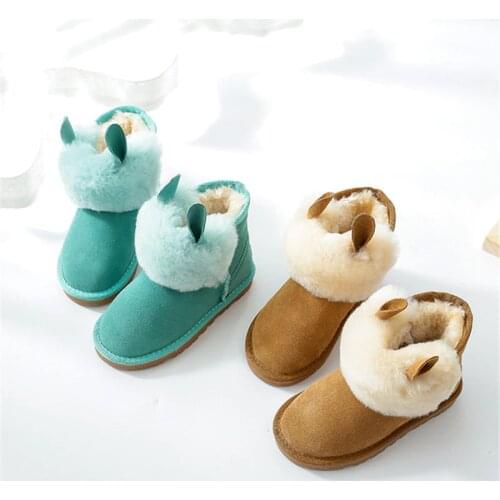 Lovely Waterproof Girls Boots 100% Genuine Leather Fur Handmade Winter Warm Kids Snow Boots For Kids Girls Brand Children Shoes