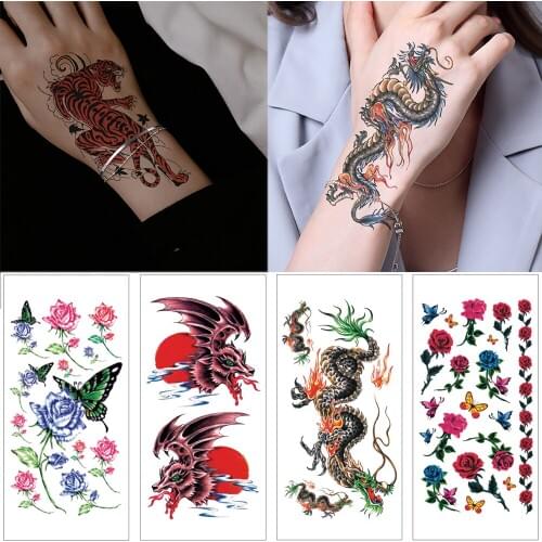 1 piece Temporary tattoo stickers Dragon tiger Waterproof tattoo stickers Butterfly flower watercolor hand body tattoo