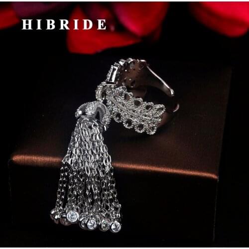 HIBRIDE Beauty Charm Chain Cubic Zirocnia Women Open Adjustable Engagement Ring Anillos Mujer For Party Show Gifts R-204
