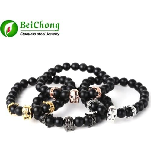 10pcs BC Gladiator Helmet Bracelet Weathered rocks Stone Bead Bracelet With Crown CZ Charm