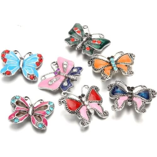 10pcs/lot New Snap Jewelry Crystal Pearls Butterfly 18mm Metal Snap Button Fit Leather Snap Bracelet for Women Jewelry